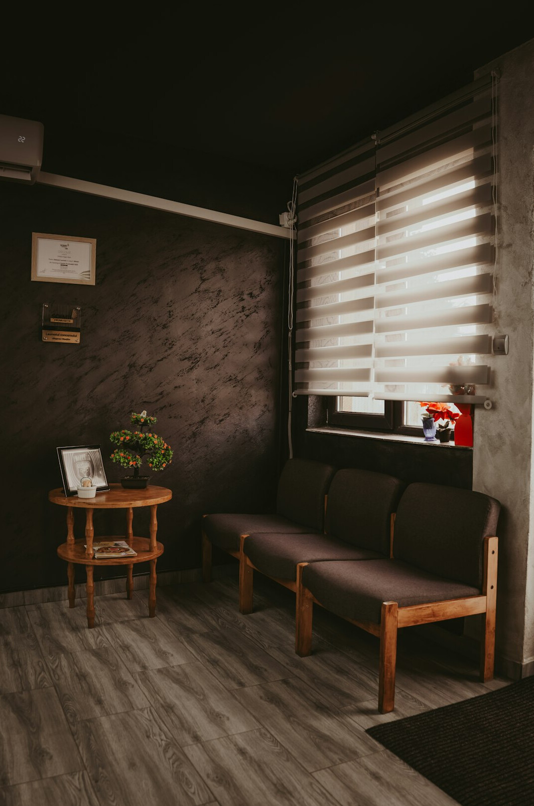 Warm reception area of a radio studio with acoustic foam walls